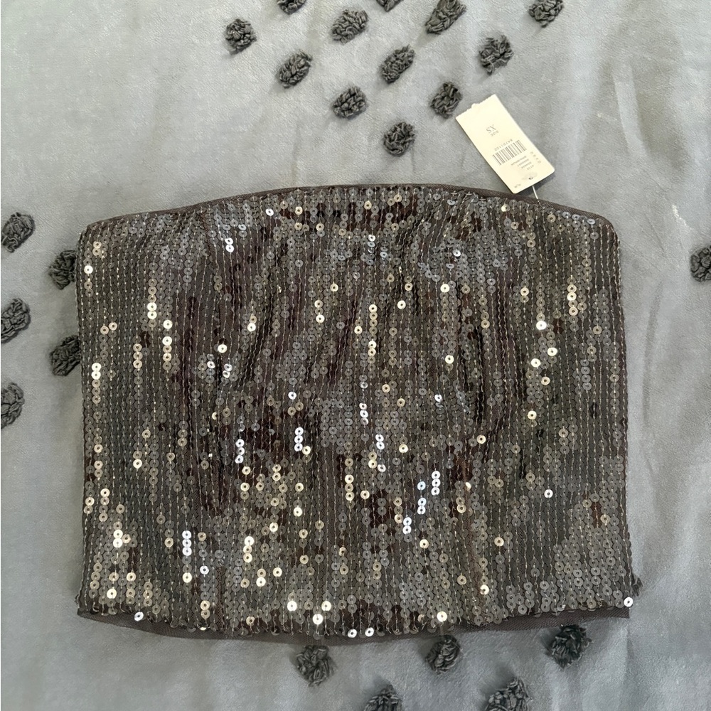 NWT Anthropologie strapless brown sequin tube top